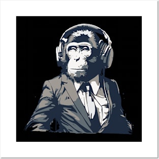 monkey in headphones Posters and Art